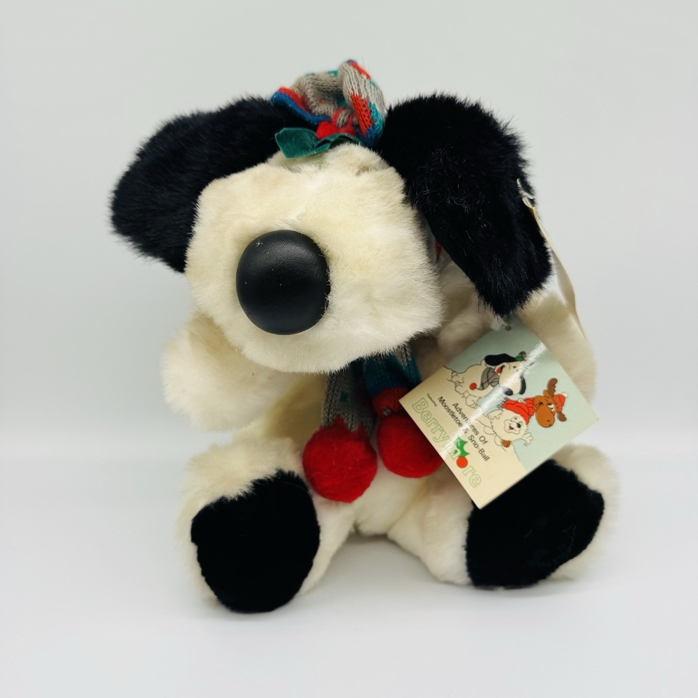 Vintage 1986 Berrymore Dog Plush Squeaks Adventures Moostletoe Christmas Snoball